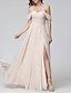 abordables Robes de demoiselle d&#039;honneur-Ligne A Robe de Demoiselle d&#039;Honneur  Coeur Manche Courte Élégant Longueur au sol Chiffon avec Devant Fendu / Fronces 2022