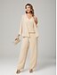 billiga Golvlängd-Jumpsuit  byxdress 3-delad mor till bruden klänning formell bröllopsgäst elegant v-neck golvlängd chiffongspets långärmad jacka klänningar med appliceringar