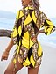 abordables Robes de vacances-Femme Mini robe Sexy Robe Robe élégante Elégant Standard Léopard Géométrique manche longue Col V Jaune Rouge Bleu Vert Automne