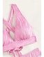 baratos Conjuntos de Bikini-Mulheres Roupa de Banho Biquíni 2 partes Cavado roupa de banho Frente Única Delgado Férias Roupa de Praia Côr Sólida Decote V Sem Manga Fatos de banho