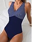 billiga One-piece-baddräkter-Dam Badkläder En bit Monokini Baddräkt Öppen rygg Magkontroll Hög midja Smal Semester Standkläder Rand V-hals Ärmlös Baddräkter