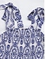 preiswerte Ausgefallene Kleider-Damen Maxidress Casual kleid A Linie Kleid skims dress Boho-Kleid Böhmen Stilvoll Ethnisch Urlaub Täglich Regular Fit Blumen Ärmellos Gurt Blau Sommer