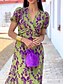 preiswerte Kleider für die Ferien-Damen Maxidress Casual kleid A Linie Kleid Stilvoll Brautkleider schlicht Urlaub Täglich Regular Fit Blumen Kurzarm V Ausschnitt Grün Sommer