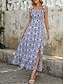 preiswerte Ausgefallene Kleider-Damen Maxidress Casual kleid A Linie Kleid skims dress Boho-Kleid Böhmen Stilvoll Ethnisch Urlaub Täglich Regular Fit Blumen Ärmellos Gurt Blau Sommer