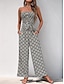billiga print jumpsuit-Dam Vanligt Jumpsuits Aktiv Ensfärgat Ärmlös Axelbandslös Ficka Hög midja Semester Dagligen Normal Svart Sommar