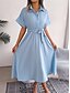 preiswerte Einfaches Kleid-Damen Midi Kleid Wickelkleid A-Linie Kleid Geburtstag Freizeit Urlaub Party Geburtstag reguläre Passform Grafik Kurzarm Hemdkragen Wein Armee Grün Hellblau Sommer