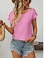 cheap Plain tee-Women&#039;s T Shirt Plain Fashion Modern Casual Short Sleeve Crew Neck Regular Tops Daily Weekend Patchwork Buttons White Sky Blue Orange Rose Pink Summer Spring