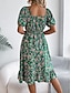abordables Robes fleuries décontractées-Femme Robe mi-longue Robe Trapèze Robe de laitière Robe mi-longue Robe smockée Bohême Le style mignon mode Manche Gigot Vacances Intérieur Soirée Ajustable Floral Manche Courte Col Carré Noir Blanche