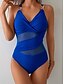 billiga One-piece-baddräkter-Dam Badkläder En bit Monokini Baddräkt Öppen rygg Magkontroll Hög midja Semester Standkläder Ensfärgat V-hals Ärmlös Baddräkter