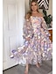 preiswerte Cocktailkleider-Blumengesticktes A-Linie Formal Kleid Mutter der Braut Hochzeitskleid Elegant Vintage Quadratischer Ausschnitt Knöchellanges Tüll Langarm mit Applikationen Blume