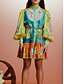 abordables Vestidos florales-Mujer Mini vestido Vestido de una línea Vestido con mangas abullonadas Vacaciones Manga de la linterna Vacaciones Casual Diario Ajuste regular Graphic Manga Larga Cuello Alto Arco Iris Verano