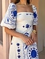 cheap Boho Dress-Women&#039;s Long Dress Maxi Dress Casual Dress Summer Dress Boho Dress Fashion Lantern Sleeve Outdoor Holiday Date Regular Fit Geometric Short Sleeve Off Shoulder Blue Orange Summer Spring
