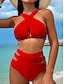 tanie Zestawy bikini-Damskie Stroje kąpielowe Bikini 2 szt Majtki Kostium kąpielowy Odkryte plecy Szczupła Urlop Stroje plażowe Jednokolorowe Kantarka Bez rękawów Kostiumy kąpielowe
