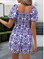 abordables mono-Mujer Normal Mono Activo Floral Manga Corta Escote Cuadrado Bolsillo Alta cintura Vacaciones Diario Ajuste regular Azul Piscina Verano