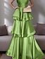 ieftine Rochii de Banchet-Rochie elegantă de seară tip A-Line rochie elegantă cu volane formală lungime până la podea fără mâneci guler tip halter satin
