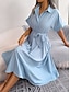 preiswerte Einfaches Kleid-Damen Midi Kleid Wickelkleid A-Linie Kleid Geburtstag Freizeit Urlaub Party Geburtstag reguläre Passform Grafik Kurzarm Hemdkragen Wein Armee Grün Hellblau Sommer