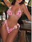 billiga Bikiniset-Dam Badkläder Bikini 2 st G-string Baddräkt Öppen rygg Smal Semester Standkläder Blommig Halterneck Ärmlös Baddräkter