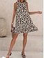 halpa Sundresses-Naisten Mini mekko Rento mekko A linjainen mekko Toppimekko Tyylikäs söpö tyyli Vapaa-aika Loma Kausaliteetti Päivittäin Normaali Leopardi Hihaton Tiukka pyöreä kaula-aukko Leopardi Kesä Kevät