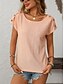 cheap Plain tee-Women&#039;s T Shirt Plain Fashion Modern Casual Short Sleeve Crew Neck Regular Tops Daily Weekend Patchwork Buttons White Sky Blue Orange Rose Pink Summer Spring