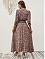 billiga Bohemklänningar-Dam Maxiklänning Vardagsklänning Långärmad Boho klänning Boho-klänning bohemliv Stylish Grundläggande Semester Ledigt Dagligen Normal Grafisk 3/4 ärm V-hals Rödbrun Blå Sommar Vår Höst