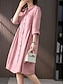 economico Vestito Semplice-Per donna Vestito longuette Abito casual Abito in cotone e lino Abito linea A Essenziale Informale Da mare Giornaliero Standard Liscio Manica a 3/4 Colletto Rosa Verde Estate Primavera Autunno