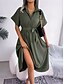 preiswerte Einfaches Kleid-Damen Midi Kleid Wickelkleid A-Linie Kleid Geburtstag Freizeit Urlaub Party Geburtstag reguläre Passform Grafik Kurzarm Hemdkragen Wein Armee Grün Hellblau Sommer