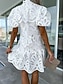 abordables Vestidos de encaje blanco-Mujer Mini vestido vestido recortado Vestido de verano Vestido ajustado Vestido con mangas abullonadas Cumpleaños cóctel Vacaciones Diario Ajuste regular Plano Sin Mangas Escote en Pico Magenta