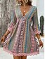 tanie Sukienki boho-Damskie Sukienka mini Codzienne sukienki Sukienka Boho Elegancki Codzienny Urlop Codzienny Regularny Graficzny Geometryczny Rękaw 3/4 W serek Rumiany róż Czerwony Niebieski Lato
