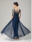 abordables Monos de mamá-Mono de la Madre de la Novia Invitada Formal de Boda Elegante Fiesta Cuello Redondo Largo hasta el Tobillo Chiffon Encaje Manga 3/4 con Apliques