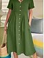 preiswerte Kleider-Damen Midikleid Baumwoll-Leinen-Kleider Freizeitkleid Basic Lässig Urlaub Täglich Normale Passform Einfach Kurzarm V Ausschnitt Weiß Himmelblau Grün Khaki Sommer