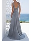 baratos Vestidos para Madrinhas-Vestido A-Line para Madrinhas Decote em V Mangas Longas Elegante Vestido com Cauda Elegante Chiffon com Pregas  Babados
