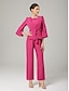 billiga Mammas jumpsuits-Två Delars Jumpsuits Mor till bruden Elegant Wrap Ingår Juvelhals Ankel Längd Stretch Chiffong 3/4 Längd Ärme med Bandage