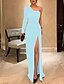 voordelige Zwart-Sheath Avondjurk Elegante Jurk Prom Formele Avond Vloerlange Lange Mouw Één Schouder Herfst Bruiloft Gast Rekbare Stof met Strakke Splits Pure Kleur Maskerade Jurk