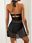 baratos Tankinis-Mulheres Roupa de Banho Tankini 2 partes Cavado roupa de banho Com Transparência Frente Única Cintura Alta Férias Roupa de Praia Côr Sólida Decote V Sem Manga Fatos de banho