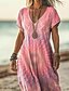 tanie Sukienki boho-Damskie Sukienka maxi Codzienne sukienki Sukienka A line Elegancki Codzienny Urlop Codzienny Regularny Kwiaty Krótki rękaw W serek Jasnoróżowy Jasnofioletowy Fioletowy Beżowy Wiosna Jesień