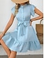 abordables Vestido Sencillo-Mujer Mini vestido Vestido de Camisa Vestido informal Vestido de una línea Elegante Casual Vacaciones Diario Ajuste regular A Lunares Manga Corta Escote en Pico Magenta Rosa Azul Marino Azul Piscina