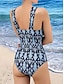 billiga One-piece-baddräkter-Dam Badkläder En bit Monokini Baddräkt Öppen rygg Magkontroll Hög midja Smal Semester Standkläder Blommig Halterneck Ärmlös Baddräkter