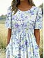 voordelige Bloemenjurk-Dames Mini Jurk Petite Jurk T Shirt Jurk Tee Jurk A-lijn Jurk Zomerjurk Vakantie Stijlvol Casual Vakantie Dagelijks Regular Fit Bloem Grafisch Korte Mouwen Ronde Hals Lichtblauw