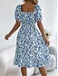 abordables Robes fleuries décontractées-Femme Robe mi-longue Robe Trapèze Robe de laitière Robe mi-longue Robe smockée Bohême Le style mignon mode Manche Gigot Vacances Intérieur Soirée Ajustable Floral Manche Courte Col Carré Noir Blanche