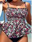ieftine Tankinis-Pentru femei Costume de Baie 2 bucăți Obraznic Costum de baie Fără Spate Controlul abdomenului Talie Înaltă Zvelt Vacanță Costum de plajă Floral În U Fără manșon Costume de baie