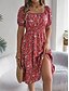 abordables Robes fleuries décontractées-Femme Robe mi-longue Robe Trapèze Robe de laitière Robe mi-longue Robe smockée Bohême Le style mignon mode Manche Gigot Vacances Intérieur Soirée Ajustable Floral Manche Courte Col Carré Noir Blanche