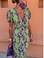 preiswerte Kleider für die Ferien-Damen Maxidress Casual kleid A Linie Kleid Stilvoll Brautkleider schlicht Urlaub Täglich Regular Fit Blumen Kurzarm V Ausschnitt Grün Sommer