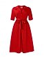 abordables Robe Simple-Femme Robe mi-longue Robe chemise Robe Trapèze Elégant Grande occasion Travail Standard Plein Demi Manches Col de Chemise Rouge Bleu Roi Abricot Eté