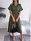 preiswerte Einfaches Kleid-Damen Midi Kleid Wickelkleid A-Linie Kleid Geburtstag Freizeit Urlaub Party Geburtstag reguläre Passform Grafik Kurzarm Hemdkragen Wein Armee Grün Hellblau Sommer