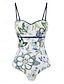billiga One-piece-baddräkter-Dam Badkläder En bit Monokini Baddräkt Öppen rygg Magkontroll Hög midja Smal Semester Standkläder Blommig V-hals Ärmlös Baddräkter