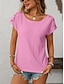 cheap Plain tee-Women&#039;s T Shirt Plain Fashion Modern Casual Short Sleeve Crew Neck Regular Tops Daily Weekend Patchwork Buttons White Sky Blue Orange Rose Pink Summer Spring