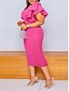 voordelige Eenvoudige jurk-Vrouwen Midi Jurk Zomer Jurk Effen Kleur Bodycon Jurk Puff Mouw Jurk Elegante Semi Formal Feest Bruiloft Gast Verloving Regular Fit Grafisch Korte Mouw V Hals Zwart Wijn Fuchsia Zomer