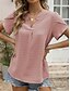 abordables Hauts Unis pour Femmes-Femme Chemisier Couleur unie mode Décontractées Manche Courte Col V Hauts réguliers Travail du quotidien Vacances Rose Claire Bleu Vert Beige Eté Printemps