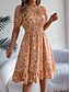 abordables Robes fleuries décontractées-Femme Robe mi-longue Robe Trapèze Robe de laitière Robe mi-longue Robe smockée Bohême Le style mignon mode Manche Gigot Vacances Intérieur Soirée Ajustable Floral Manche Courte Col Carré Noir Blanche