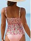 ieftine Tankinis-Pentru femei Costume de Baie 2 bucăți Obraznic Costum de baie Fără Spate Controlul abdomenului Talie Înaltă Zvelt Vacanță Costum de plajă Floral În U Fără manșon Costume de baie